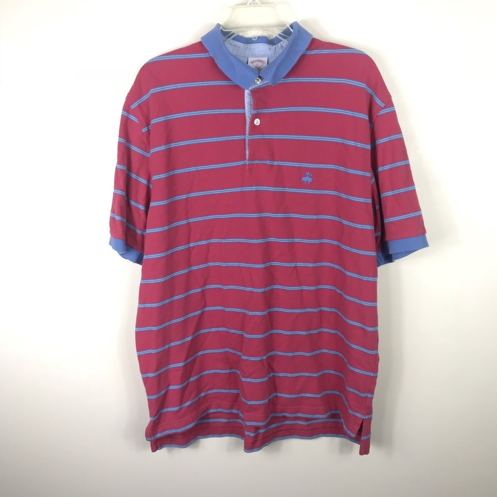 Brooks Brothers Original Fit Polo Short Sleeve Striped Blue Red Shirt Sz Large